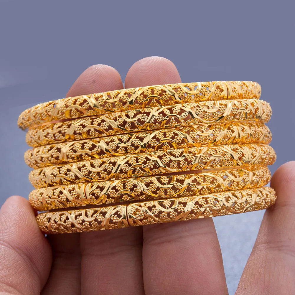 24k 6Pcs Lot Gold Color Bangles For Women Wedding