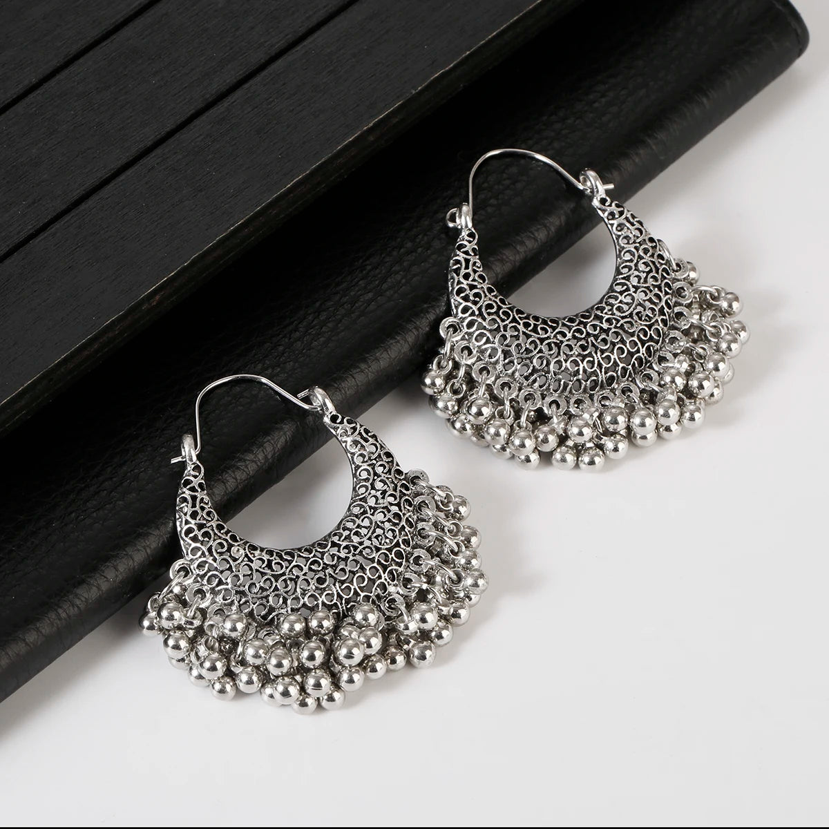 Retro Boho Silver Color Tassel Indian Earrings For Women Orecchini Jewelry Gypsy Flower Ladies Jhumka Earrings