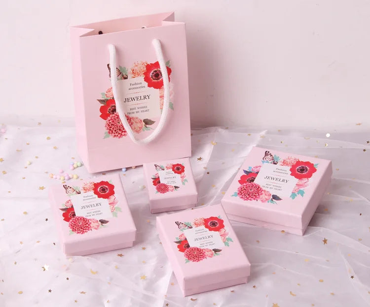 Pink Print 5Sizes Gift Box For Bracelets Earring Ring Necklace