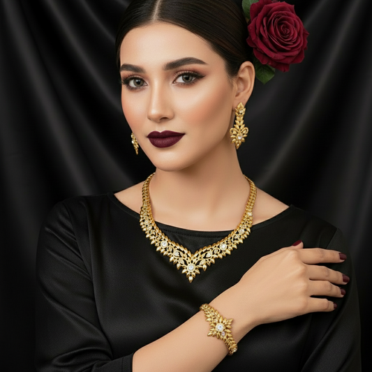 Zenat Dubai Gold Color 24k Luxury Necklace Set