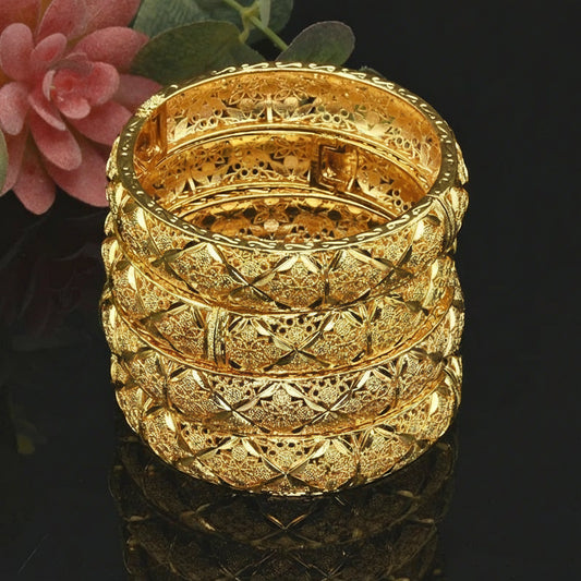 24K Gold Color Charm Bangles Adjustable