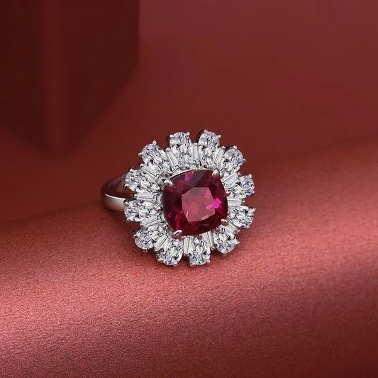 Bling Rings Women 925 Wedding Rings 925 Silver Cubic Zirconia Ruby Ring