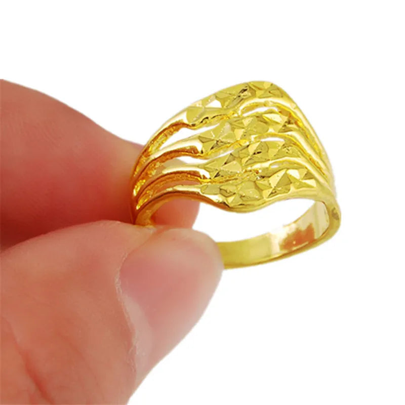 Fashion Design Gold Color Finger Rings Women Wedding Jewelry Ring Gold Filled Golden Rings Size 6 7 8 9 R002