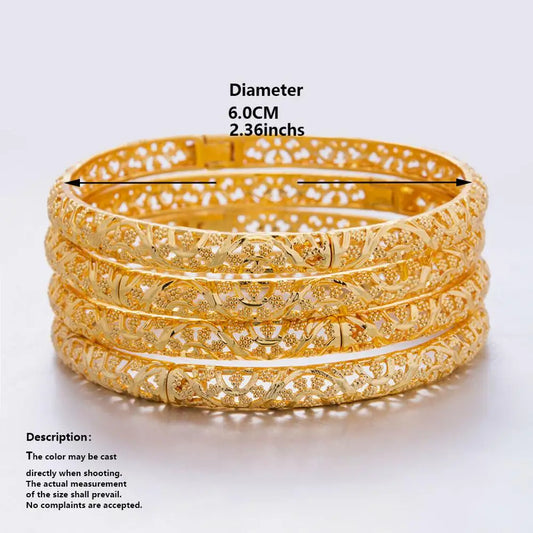 24k 6Pcs Gold Color Dubai India Bangles For Women African Bridal Bangles Bracelets Gold Wedding Bangles Jewellery Gifts