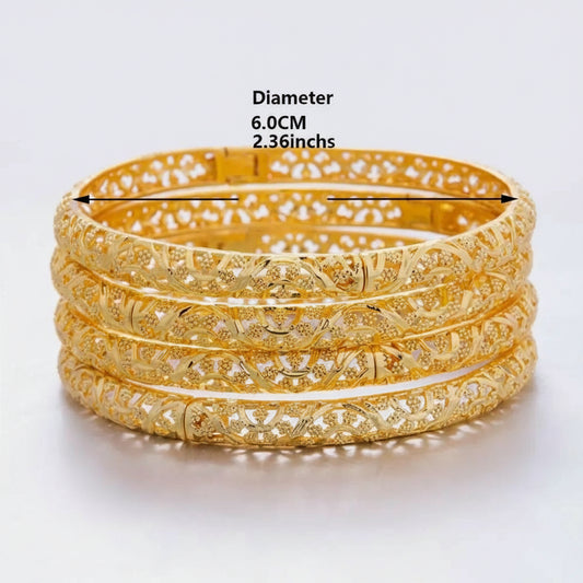 24k 6Pcs Lot Gold Color Bangles For Women Wedding