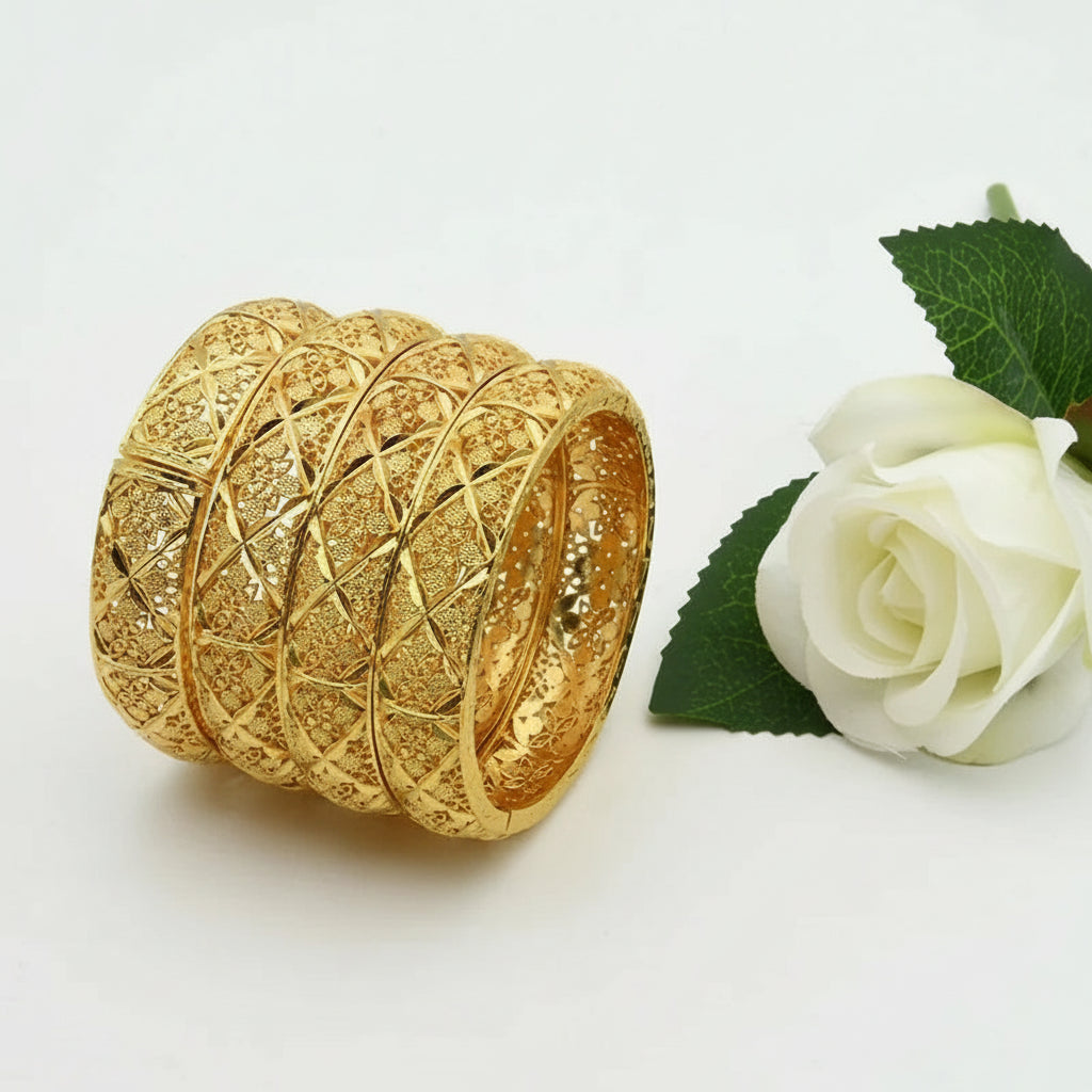 24K Gold Color Charm Bangles Adjustable