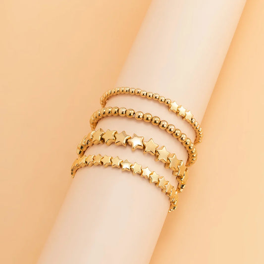 Boho Handmade Beaded Star Bracelet Combination Set Women's Retro Simple Gold Color Metal Bracelets Girly Charm Fashion Jewelry