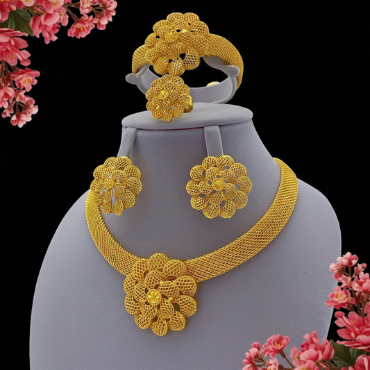Zenat Luxury Flower Necklace Sets Wedding Gold Plated