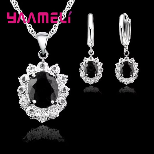 Elegant Princess Wedding Engagement Necklace Earrings Jewelry Sets 925 Sterling Silver Color Cubic Zirconia Crystal Gifts