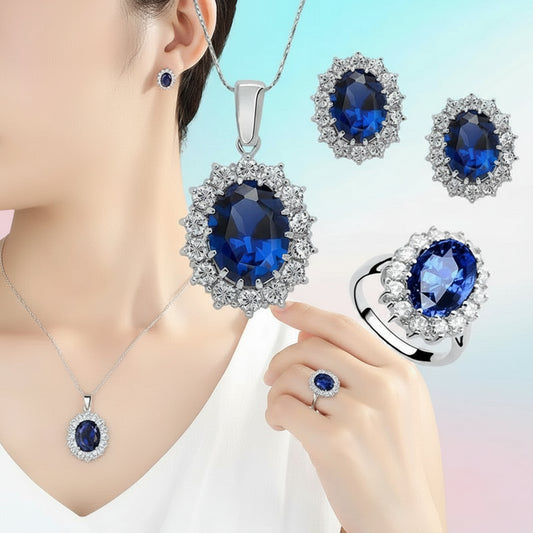 Zenat 925 Sterling Silver Princess Zircon Jewelry Set
