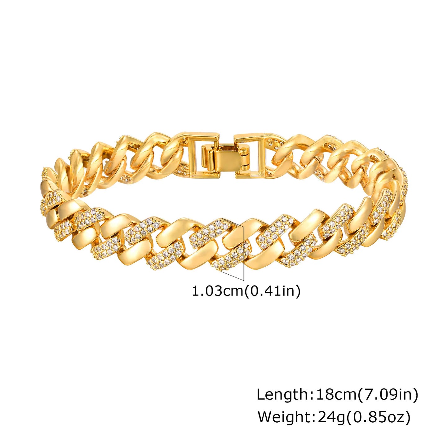 Bracelet 14K Gold Plated Cubic Zirconia Chunky Adjustable