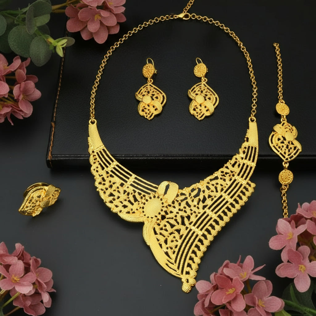 Zenat Dubai Gold Color 24k Luxury Necklace Set