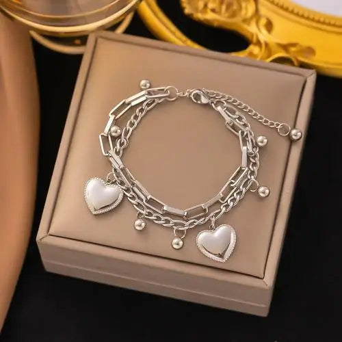 Stainless Steel Heart Charm Bracelet for Women Hip Hop Street Trend Girls Wrist Bracelets Jewelry Fashion Heart Wedding Gifts