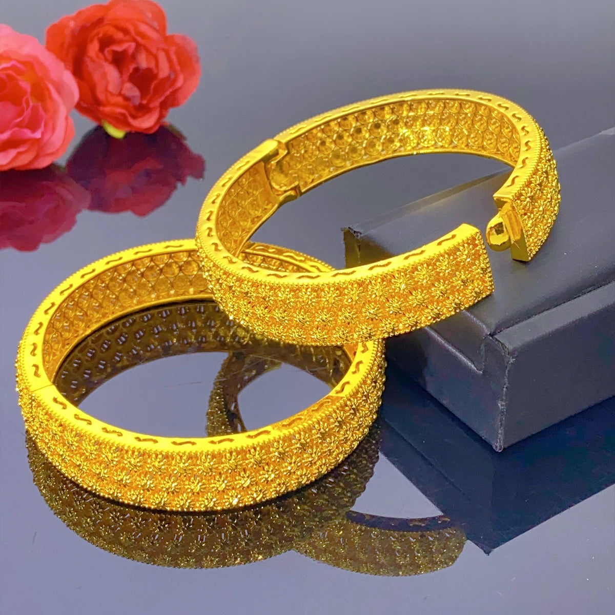 XUHUANG Dubai African Luxury Gold Color Bangles 24K Jewelry Engagement For Women Bridal Wedding Bracelets Trend Jewellery Gifts
