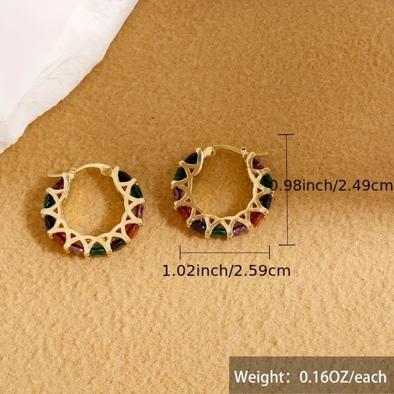 New Rainbow Rectangular Cubic Zirconia Hoop Earrings for Women Bling Luxury Wedding Accessories Party Fashion Jewelry