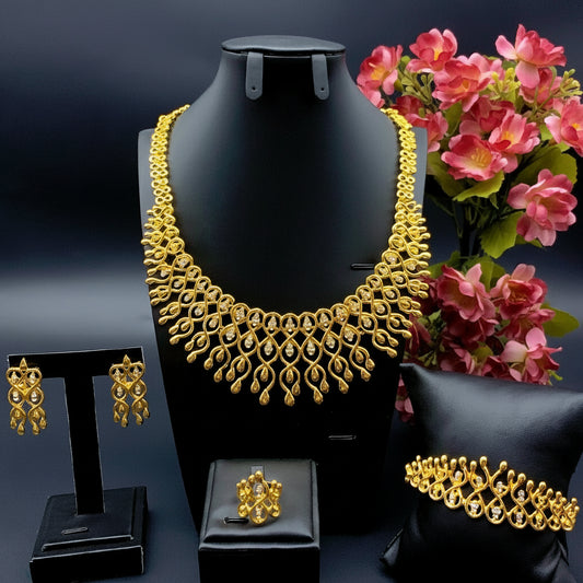 Zenat Bridal 24K Gold Plated Jewelry Necklace Set