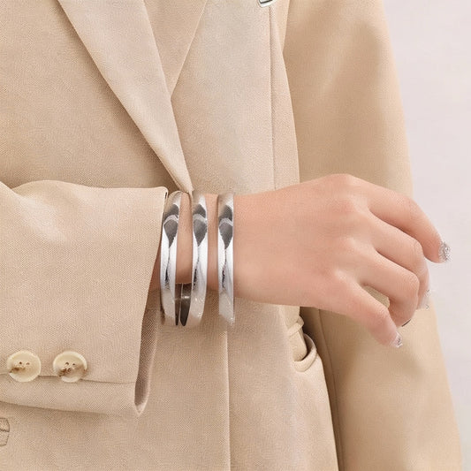 Gold Round Smooth Bangle Waterproof 316L Stainless Steel 18k