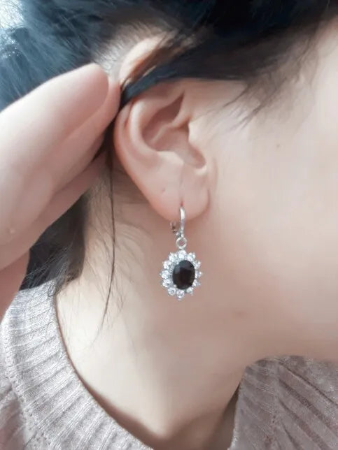 Luxury 925 Silver Needle Pendant Necklace Hoop Earrings Sets For Wedding Femme Pendant Chain Necklace Party Gifts