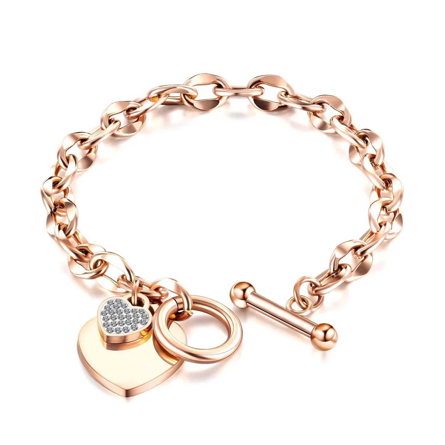 1 Pcs Bangle For Women Girl Not Fade Stainless Steel Gold Plated Waterproof Geometric Heart Pendant Bracelet Jewelry