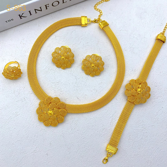 XUHUANG Luxury Flower Necklace Sets For Women Wedding Dubai Gold Plated African Jewelry Set Indian Jewellery Anniversary Gifts