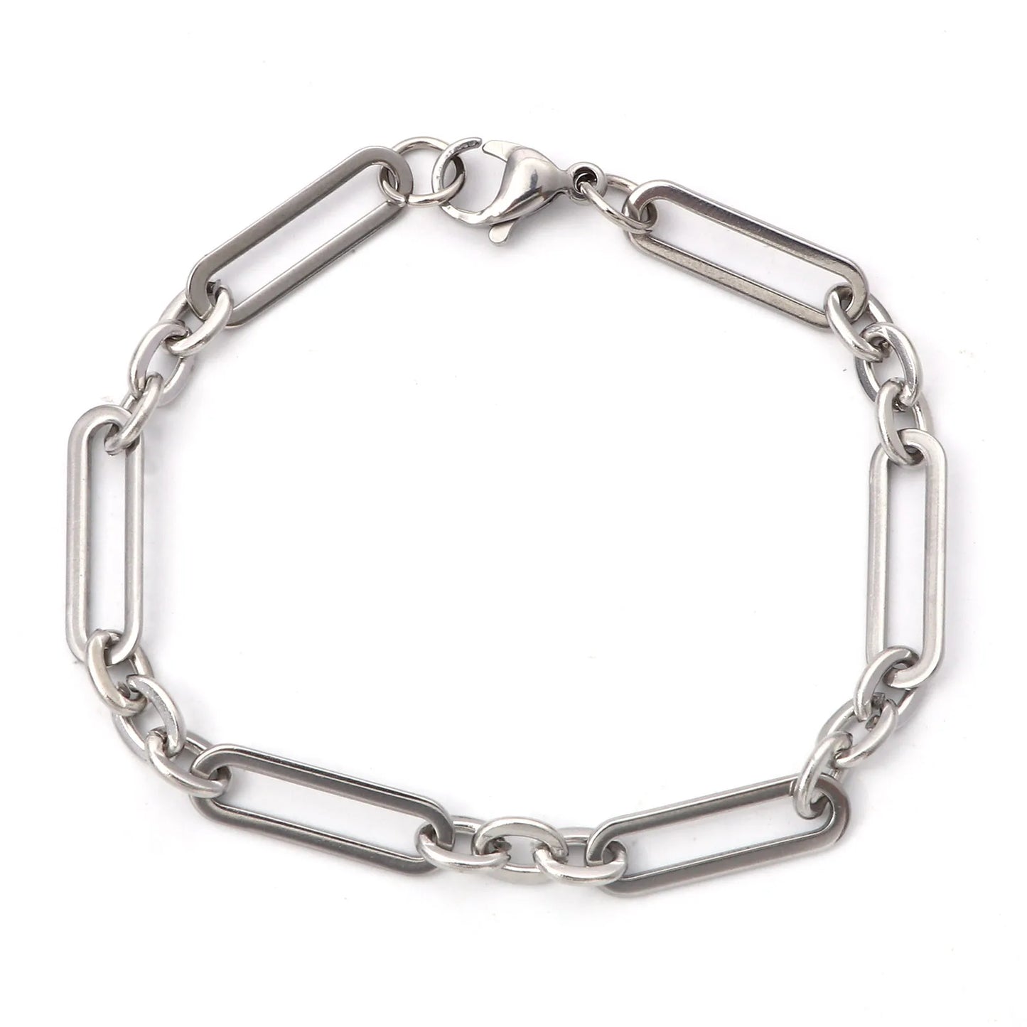 1PC 304 Stainless Steel Punk Style Bracelets Silver Color Wide Connector Chain Bracelet for Man Women Fashion Jewelry 19cm long