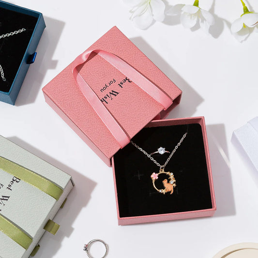 Portable Necklace Gift Box Velvet-Lined