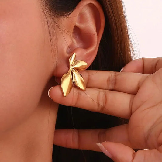 925 Silver Needle Korean Fashion Leaf Flower Earrings For Women Metal Earings Jewelry 2025 Trending Women's Gold Color Earrings