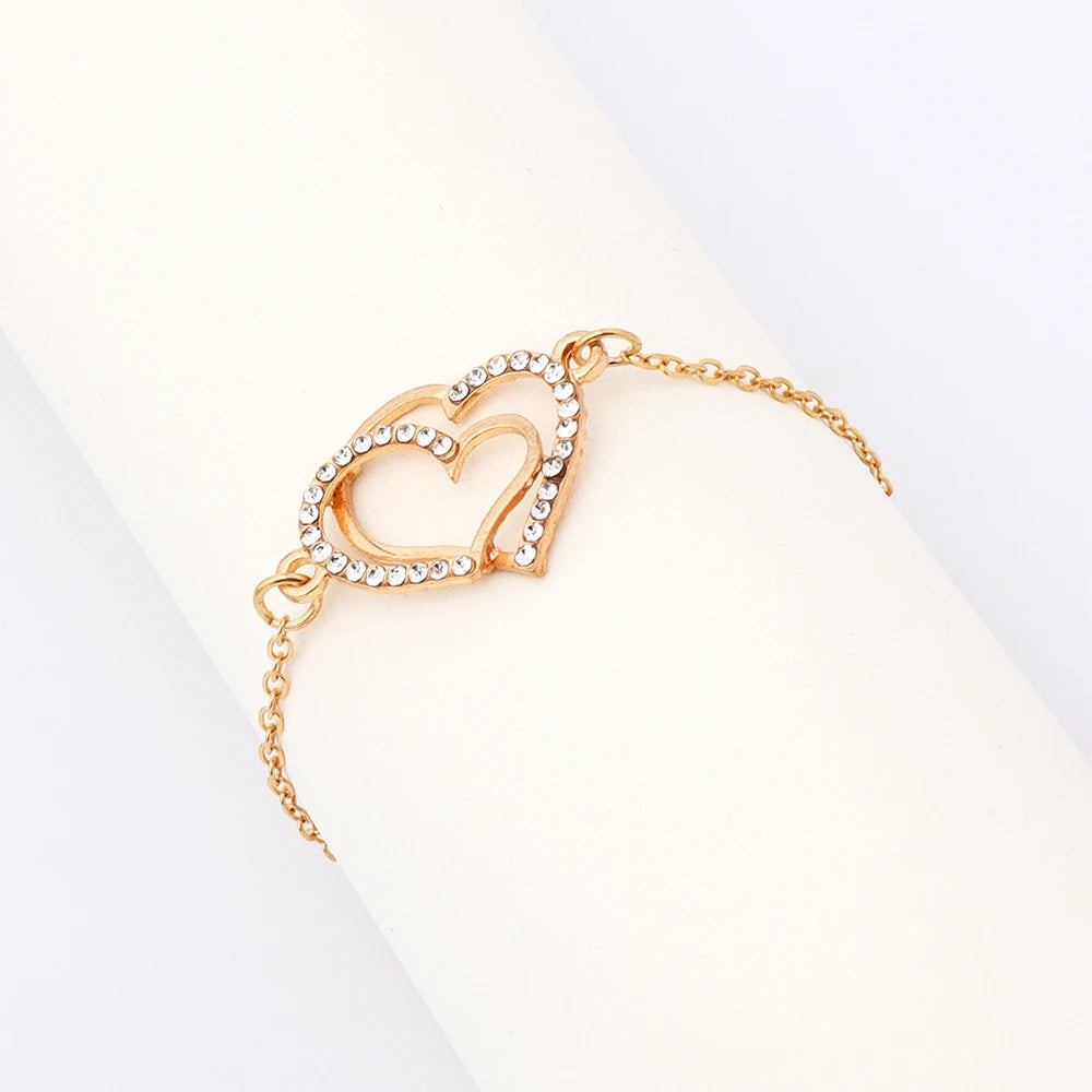 4-piece Women Jewelry Set Creative Double Heart Diamond Necklace Necklace Necklace With High-end Feel Earrings Bracelet Jewelry