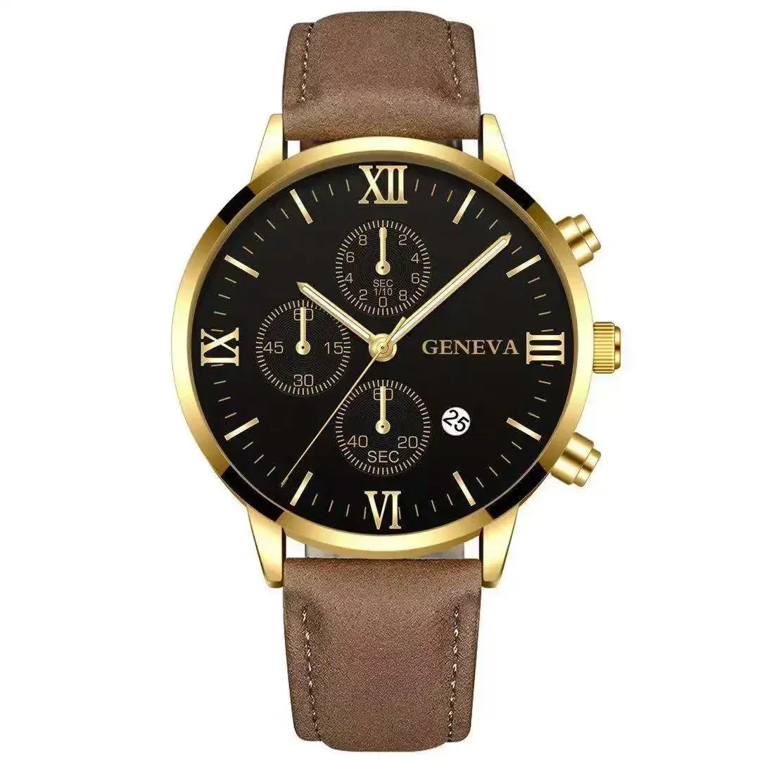 Fashion Geneva Men's Wristwatch Date Alloy Case Leather Analog Quartz Sport Watch Male Clock Top Brand Luxury Relogio Masculino