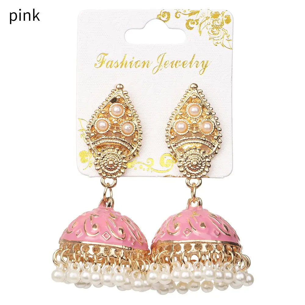 Bohemia Oorbellen Hangers Vintage Gypsy Jhumka Indian Style Earrings Flower Pearl Beads Bell Shape