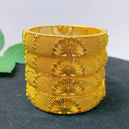 ANIID Fashion Dubai Bridal 24k Gold Color Round Bracelets Bangles Ethiopian Luxury Hand Jewelry for Indian Wedding Party Gifts