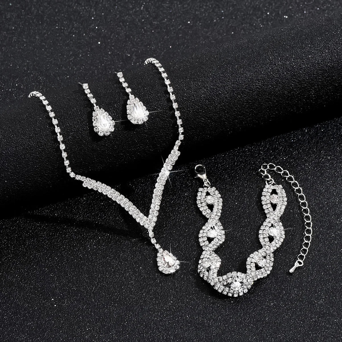 Zenat 3 Pcs Luxury Rhinestone Bride Jewelry Set