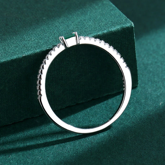 2022 NEW Classic Rectangular Emerald Ring For Women Single Row Of Diamonds Genuine Sterling Silver Valentine's Day Gift Jewelry