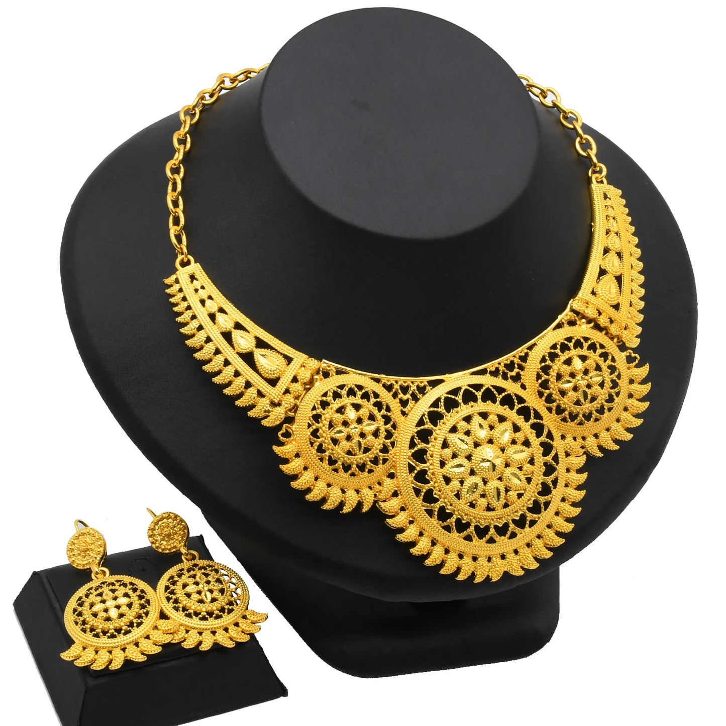 ANIID Luxury Indian Jewelry Sets for Women Party Dubai 24K Gold Color Necklace Set African Wedding Traditional Jewelry Gifts