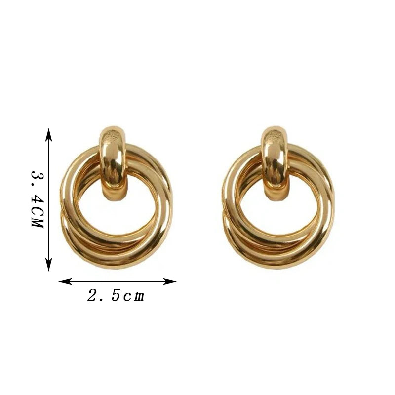 Double Layer Round Circle Dangle Earrings for Women Vintage Simple European Golden Metal Drop Earrings Geometry Jewelry Gift