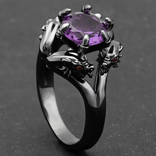 2025 New Purple Cubic Zirconia Ring with Sparkling Square Crystal, High End Women's Personalized Fashion Cocktail Party Jewelry