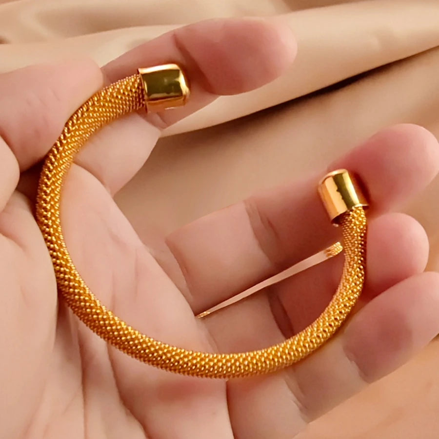 African Gold Color Shiny Bangles for Women Girls Dubai Circle Bracelet Jewelry Ethiopian Bride Wedding