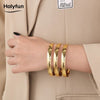 Holyfun 60mm Waterproof 316L Stainless Steel Round Smooth Bracelet Bangle Women Minimalist 18k Gold Color Texture Charm Jewelry