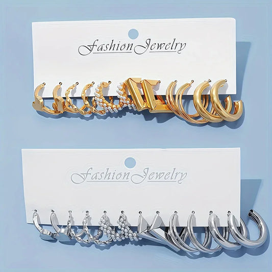 A Set of 6 Pairs of Elegant and Simple Style Combination Earrings for Women, Suitable for Daily Outings