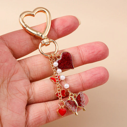 Cute Enamel Flower Butterfly Keychain Women Girls Love Heart Key Ring Pendants Handbag Decor DIY Handmade Jewelry Gifts
