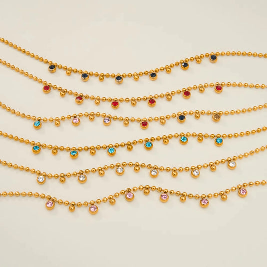 Vintage Round Dangle Zircon Beads Tassel Pendant Necklace for Women 18k Gold Plated Stainless Steel Boho Tarnish Free Jewelry