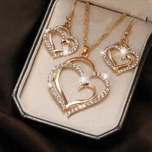 Zenat 3 Pcs Set Heart Shaped Jewelry Set Of Earrings Pendant Necklace