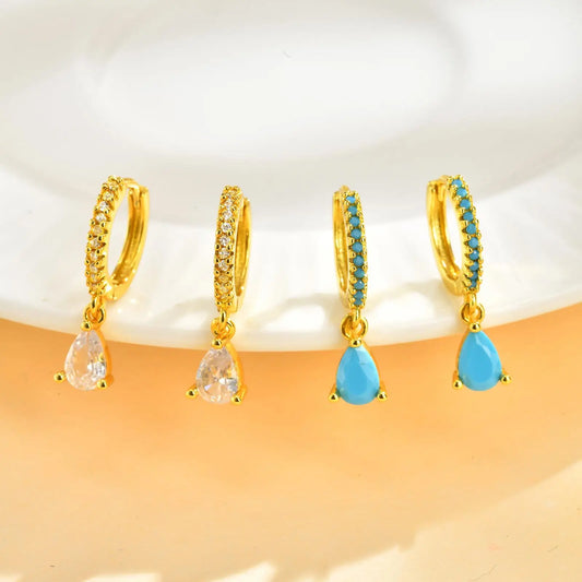 Delicate Cubic Zirconia Drop Earring for Women, Turquoise Droplets