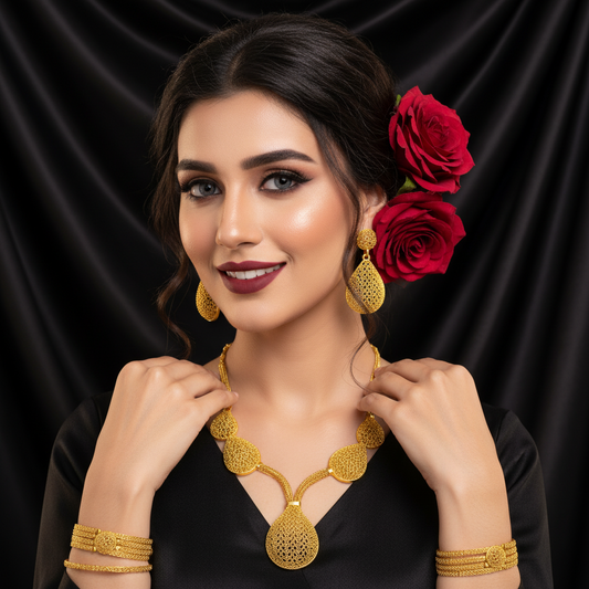 Zenat Dubai 24K Gold Color Necklace Earring Jewelry Set