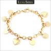 LUXUSTEEL Stainless Steel Heart Coin Charm Bracelet for Women Girl Golden Color Cuban Link Chain Bracelet Jewelry Gift 20cm