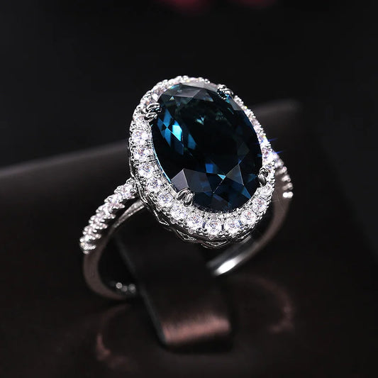 New Charming Blue CZ Women Rings Wedding Party Accessories Bling Graceful Bridal Eternity Ring Trendy Jewelry Wholesale