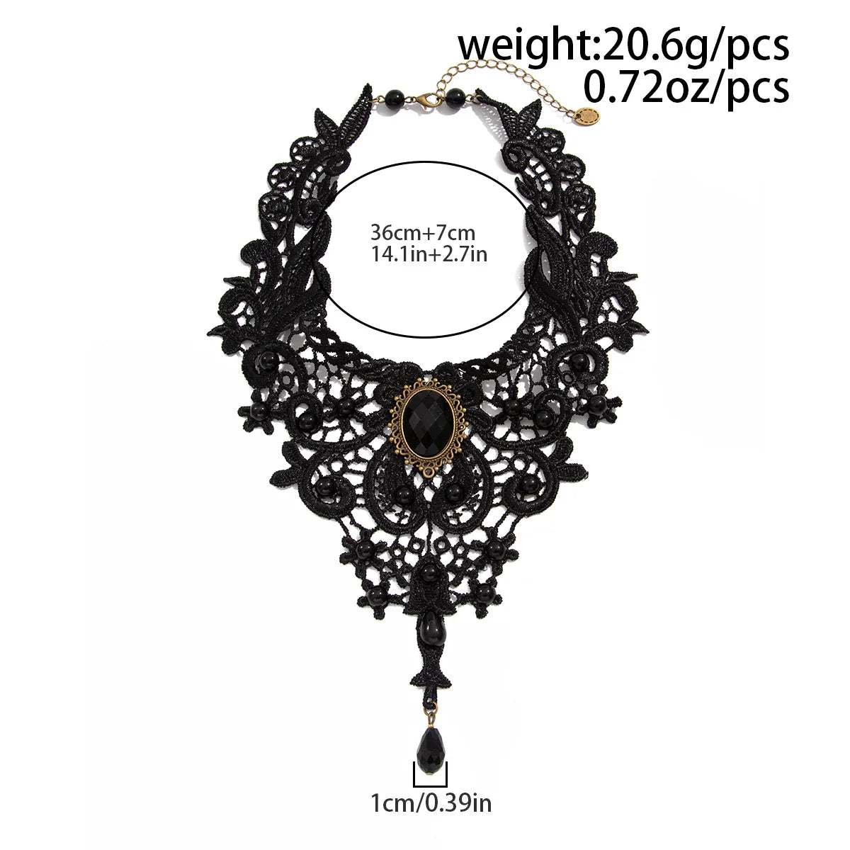 Fashion New Vintage Gem Black Lace Bead Necklace Gothic Steampunk Style Stonego Gothic Collar Necklace Pendant