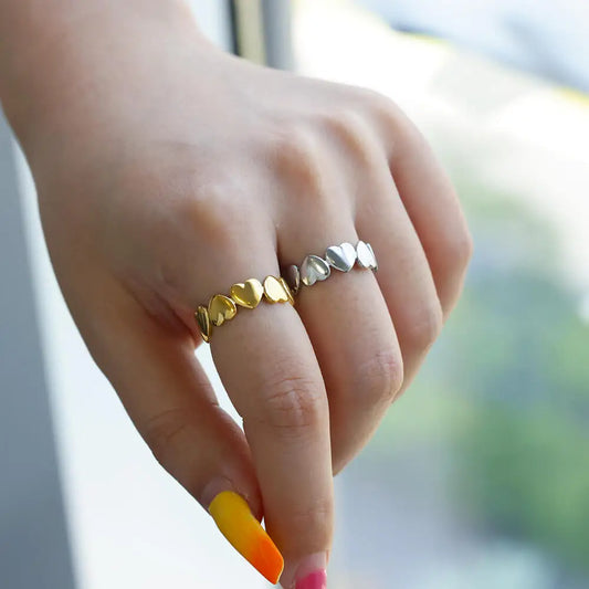 Heart Rings For Women Gold Color Stainless Steel Heart Opening Ring Wedding Aesthetic Accessories Party Jewelry Gift BFF anillos