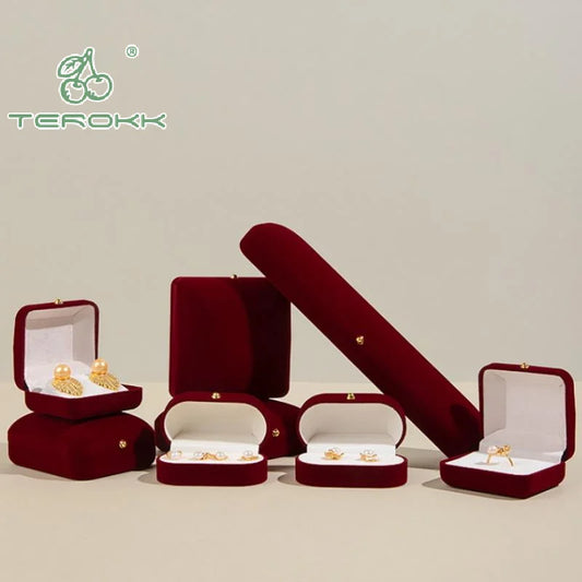 Flocking Gold Buckle Jewelry Box Red Velvet