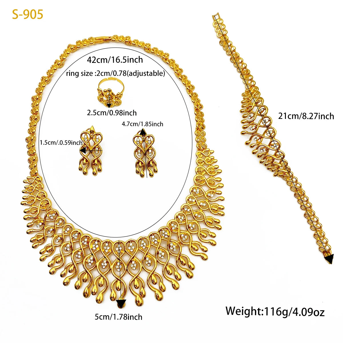 Pakistani Dubai 24K Gold Plated Jewelry Set for Women Nigeria Wedding Necklace Earring Bracelet Ring Bridal Jewellry Accessories
